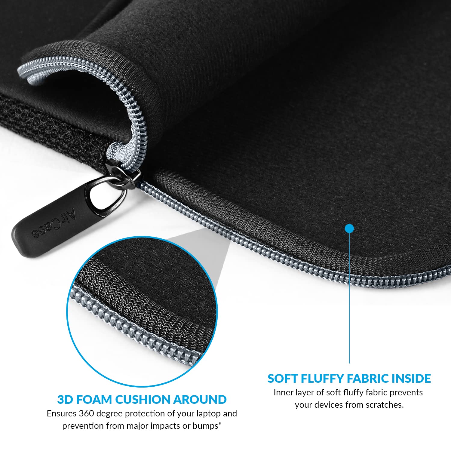 AirCase Protective Laptop Bag Sleeve fits Upto 13.3" Laptop/MacBook Pro/Air M1/M2, Wrinkle Free, Padded, Water Resistant Light Neoprene case Cover Pouch, for Men & Women, Black- 6 Months Warranty