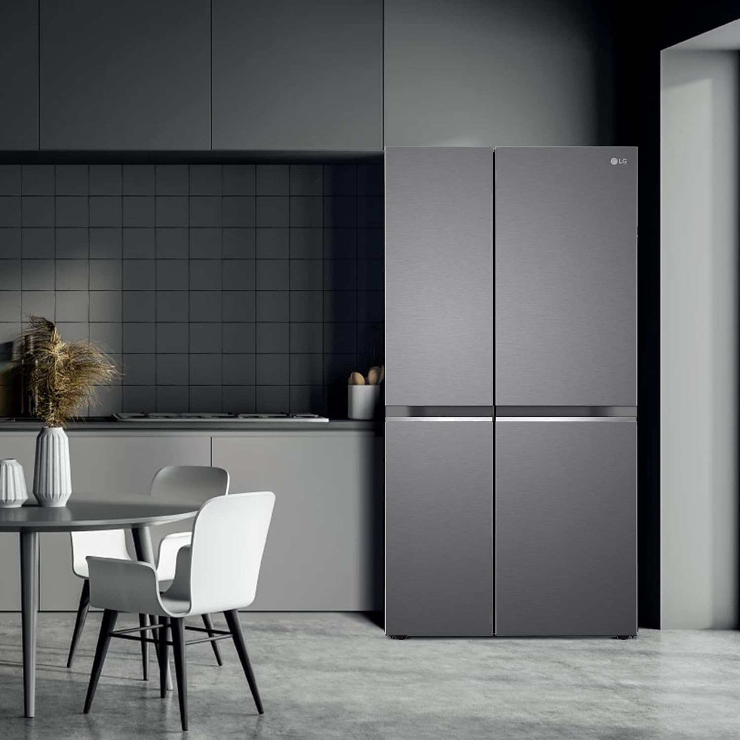 LG 655 L, 3 Star, Frost-Free Smart Inverter Double Door Side-By-Side Refrigerator (GL-B257HDSY, Dazzle Steel, Smart Diagnosis, Express Freeze | Multi Air-Flow)