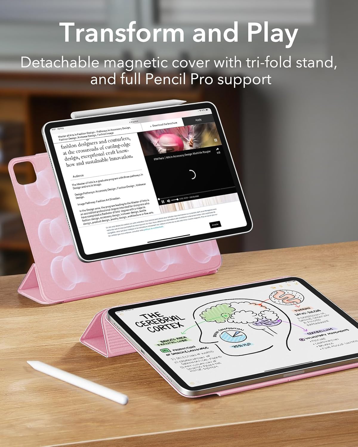 ESR for iPad Pro 11 Inch Case (M5/M4) Cover 2025/2024, Powerful Magnetic Attachment, Slim Trifold Stand Case, Supports Pencil Pro and Pencil (USB-C), Durable Protection, Rebound Series, Pink