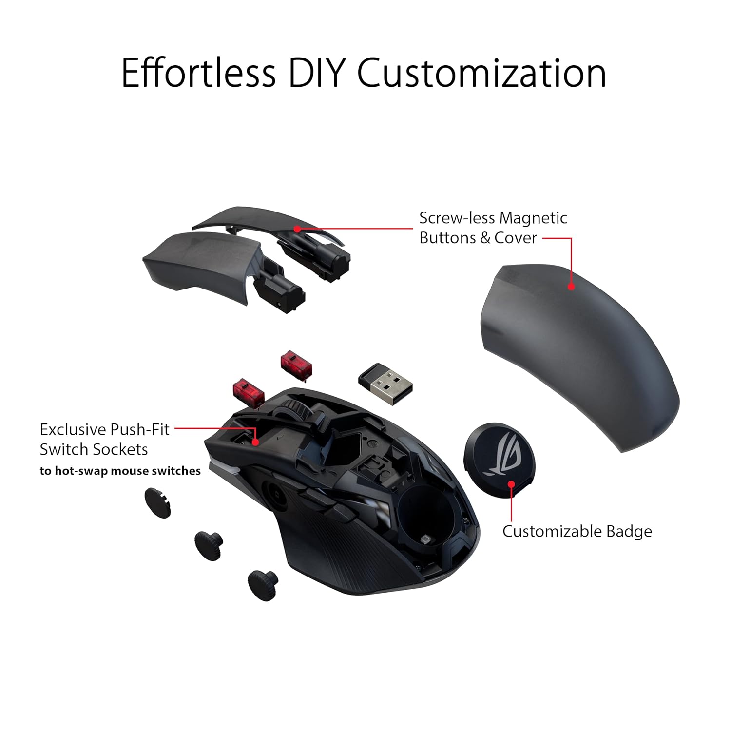Asus ROG Chakram X Origin Gaming Mouse, Tri-Mode connectivity (2.4GHz RF, Bluetooth, Wired), 36000 DPI Sensor, 11 programmable Buttons, Detachable Joystick, Paracord Cable, Black