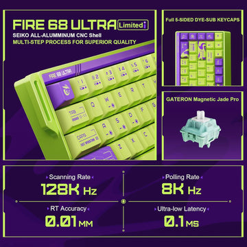 Hyekit FGG MADLIONS Fire68 Ultra Limited 65% Aluminum CNC Magnetic Switch Gaming Keyboard with Adjustable Actuation, 8K Hz Polling Rate, Magnetic Jade Pro, Rapid Trigger Wired Hall Effect RGB Keyboard