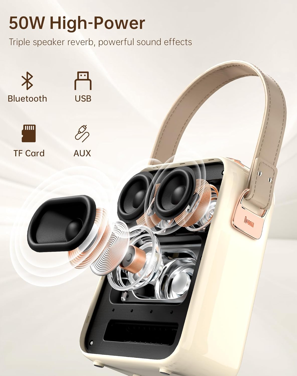 Divoom Songbird-HQ2 Karaoke Machine with 2 Wireless Microphones,50W Sound Bluetooth Speaker for Adults Girls Boys,Audio Mixer Karaoke System for Home Outdoor,Support TF/AUX/USB,Gift for All Ages