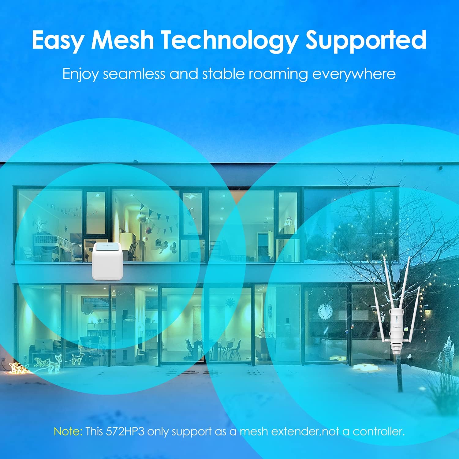 AC1200 Outdoor WiFi Extender WAVLINK, Weatherproof Wireless Outdoor Access Point, High Power Long Range WiFi Extender Signal Booster with POE, 4x7dBi Antennas, Dual Band, AP/Router/Repeater Mode