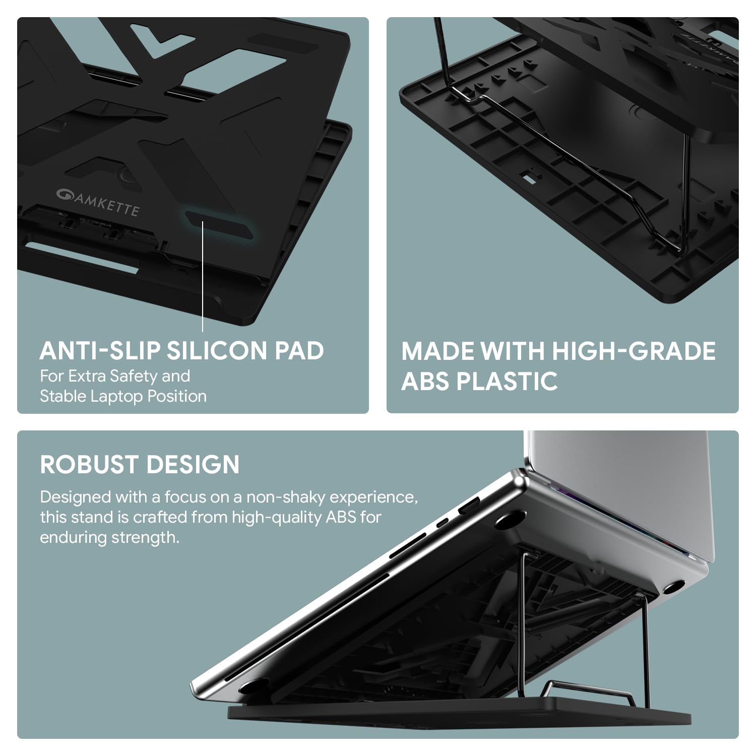 Amkette Ergo View Laptop Stand with 7 Adjustment Levels for laptops up to 39 cm (12 inch /13 inch /14.1 inch /15.6 inch) (Black)