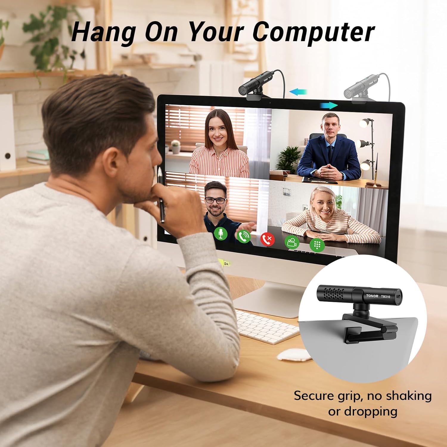 TONOR TM310 USB Conference Microphone for Laptop, Adjustable Computer PC Mic with Mute Button & LED Indicator for Video Call Meeting, Mic for Desktop Zoom Skype YouTube, Plug-Play for MacOS Windows