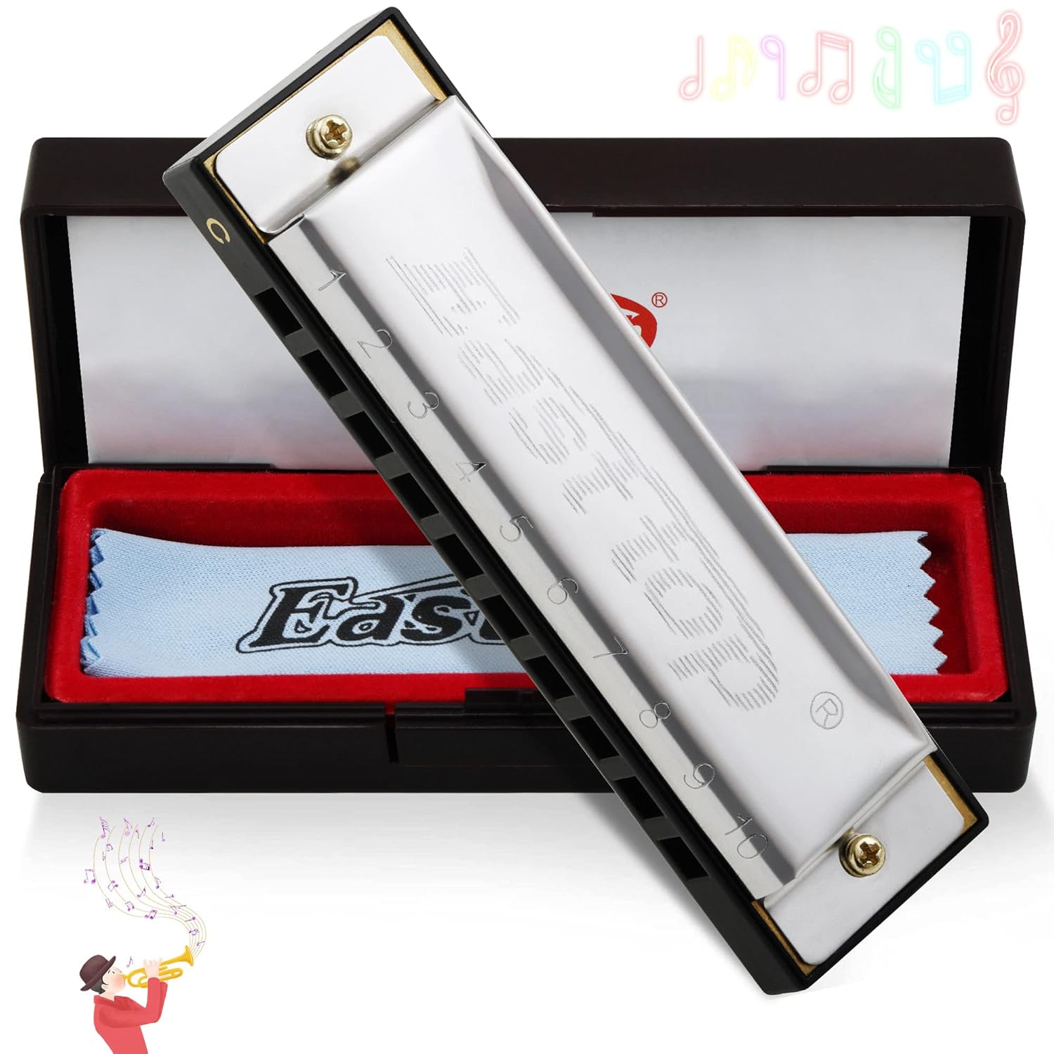 East Top Diatonic Harmonica Key of C - 10 Holes 20 Tones Mouth Organ Blues Harp for Adults, Kids, Beginners, Professionals and Students