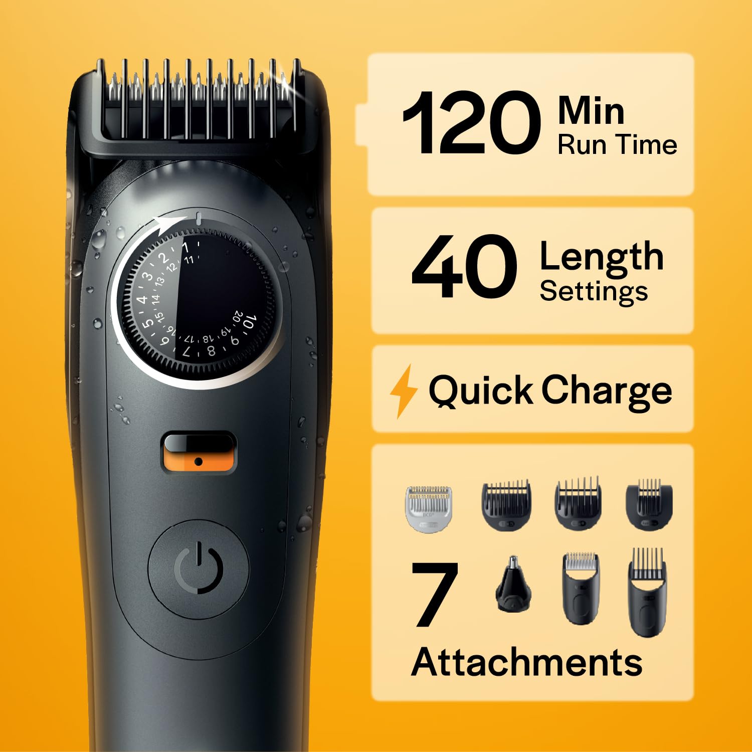 Gillette Series 5 All-in-One Beard & Body Trimmer for Man (by Braun) | 40 length settings for Face, Body, Head & Private Parts | Sensitive Body Comb for body grooming | 7-In-1 on top Attachments | 120 Min Runtime | 5 Min Quick Charge | 100% Waterproof