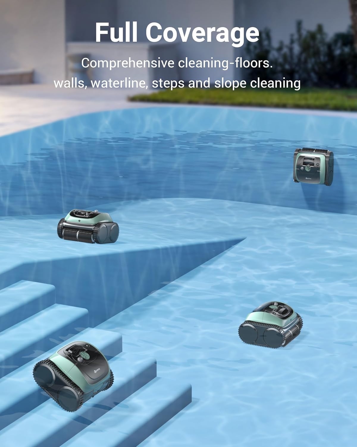 Pool Vacuum for Inground Pools, 4-in-1 Cordless Robotic Pool Cleaner for Above Ground Pools,Triple-Motors,Wall & Waterline Cleaning, App Support, OTA Upgrade up to 1,614 Sq.ft (Black Green)
