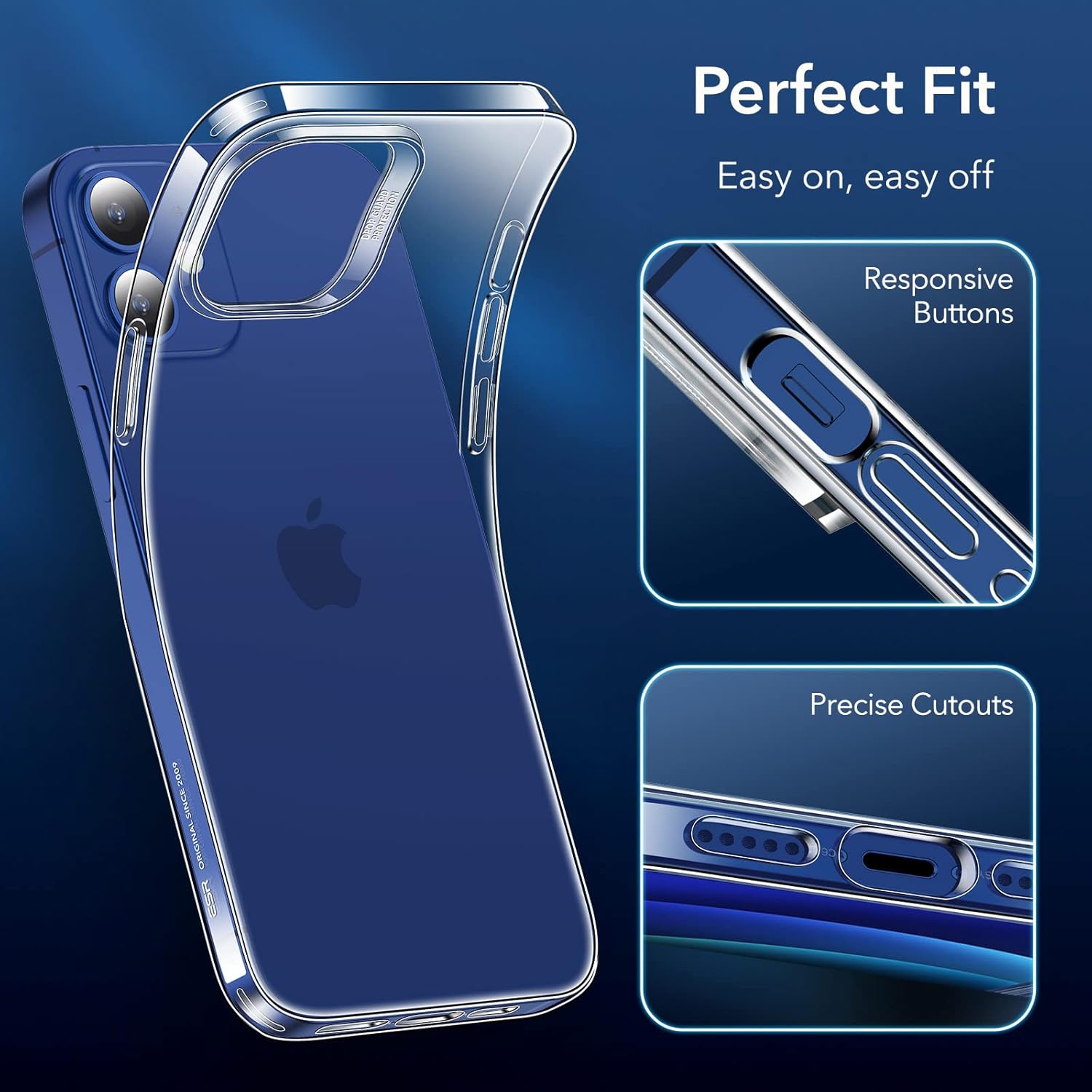 ESR for iPhone 12/12 Pro Case, Shockproof Drop Protection, Project Zero Series, TPU, Yellowing-Resistant, Slim and Thin, Transparent Back Cover, Clear