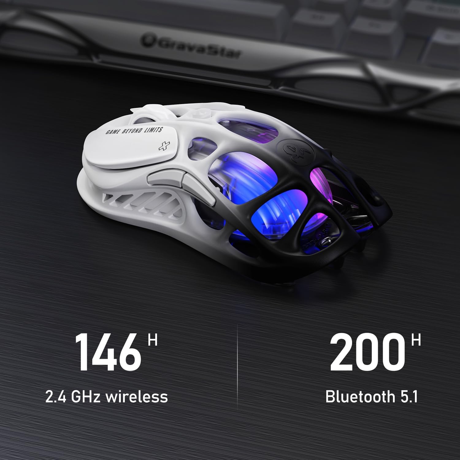 GravaStar Mercury M1 Pro Wireless Gaming Mouse – 26,000 DPI PAW3395DM Sensor - Magnesium Alloy - Wired / 2.4GHz / Bluetooth - 5 Programmable Buttons - Up to 200-Hour Battery - Gradient Black
