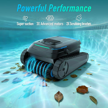 Pool Robot Vacuum, Cordless Robotic Pool Cleaner | 5000GPH, 120min run, Cleans floor/walls/waterline. Auto-park. For inground/above ground pools up to 1830 sq ft.