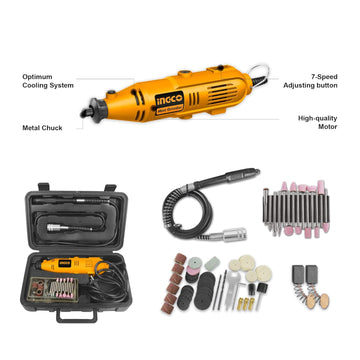 INGCO Mini Grinder Kit, 6 Adjusting Speed, 130w Min Size Electric Grinder Tool Set, Grinding Machine for Jade Carving Wood Punching Metal Grinding Polishing Mini Rotary Die Grinder 52pcs Accessories