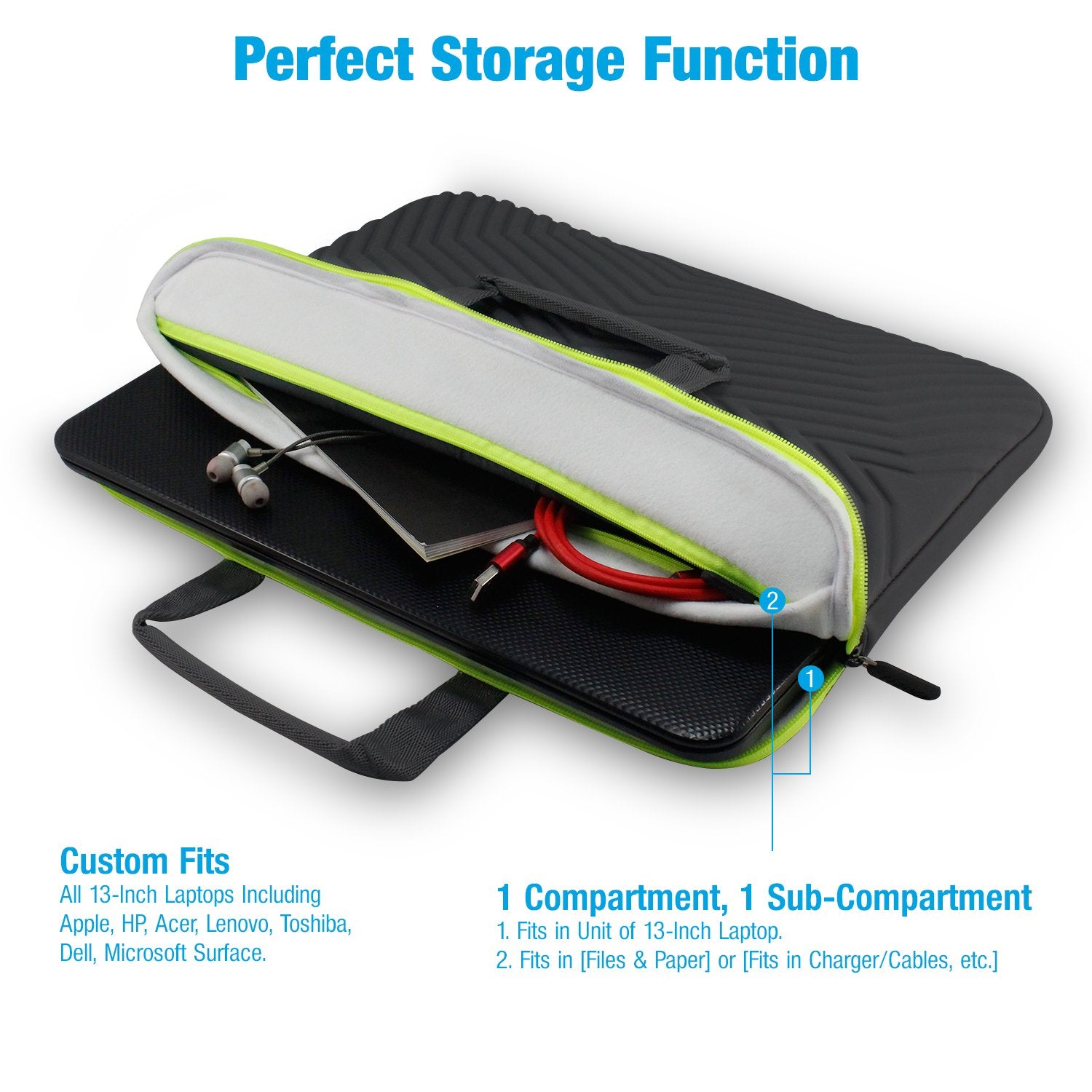 Tizum Z17-13 inches/14 inches Designer Ultra Slim Neoprene Sleeve case Cover Bag for Laptops, with Handle, Shock Proof Foam Protection for Office, Men and Women (Black)