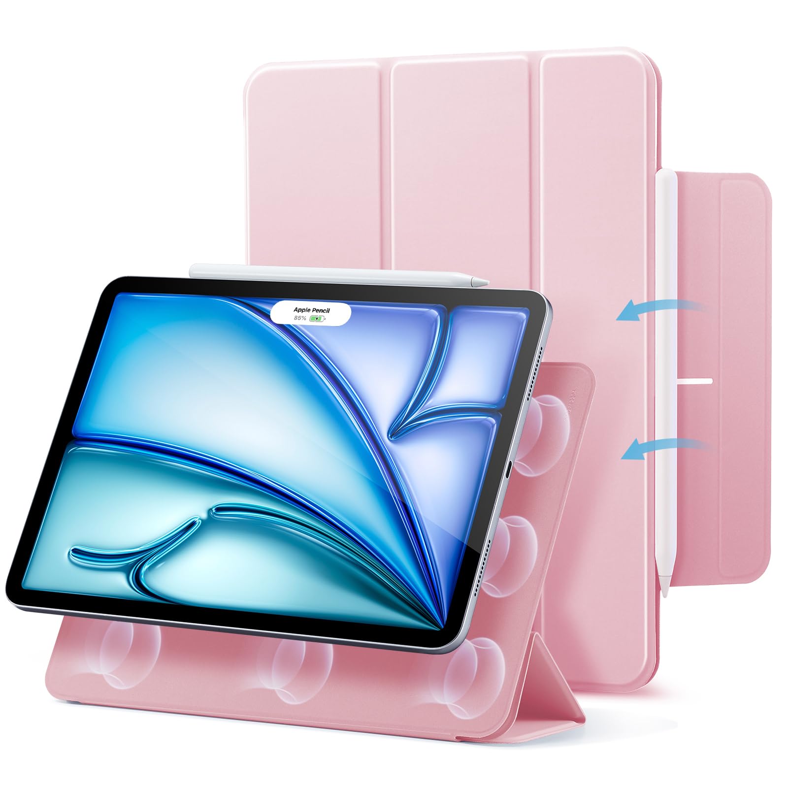 ESR for iPad Air 13 Inch Case M4/M3/M2 (2026/2025/2024), iPad Pro 12.9 Cover, Powerful Magnetic Attachment, Slim Trifold Stand Case, Supports Pencil Pro & Pencil (USB-C), Rebound Series, Pink