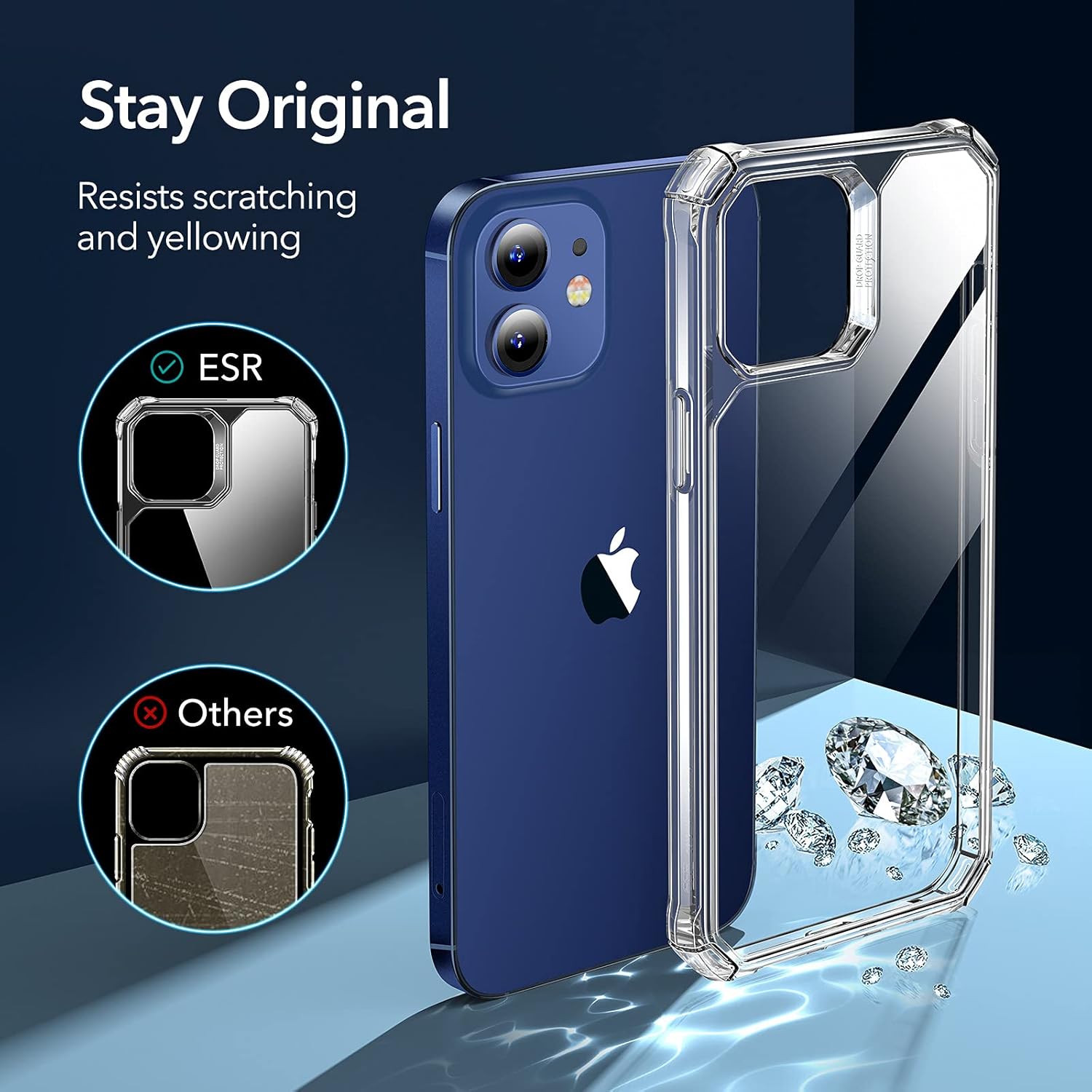 ESR Air Armor Compatible with iPhone 12/12 Pro Case,Military-Grade Drop Protection, TPU, Shock-Absorbing Corners, Anti-Yellowing Hard TPU Back, Scratch Resistant, Clear
