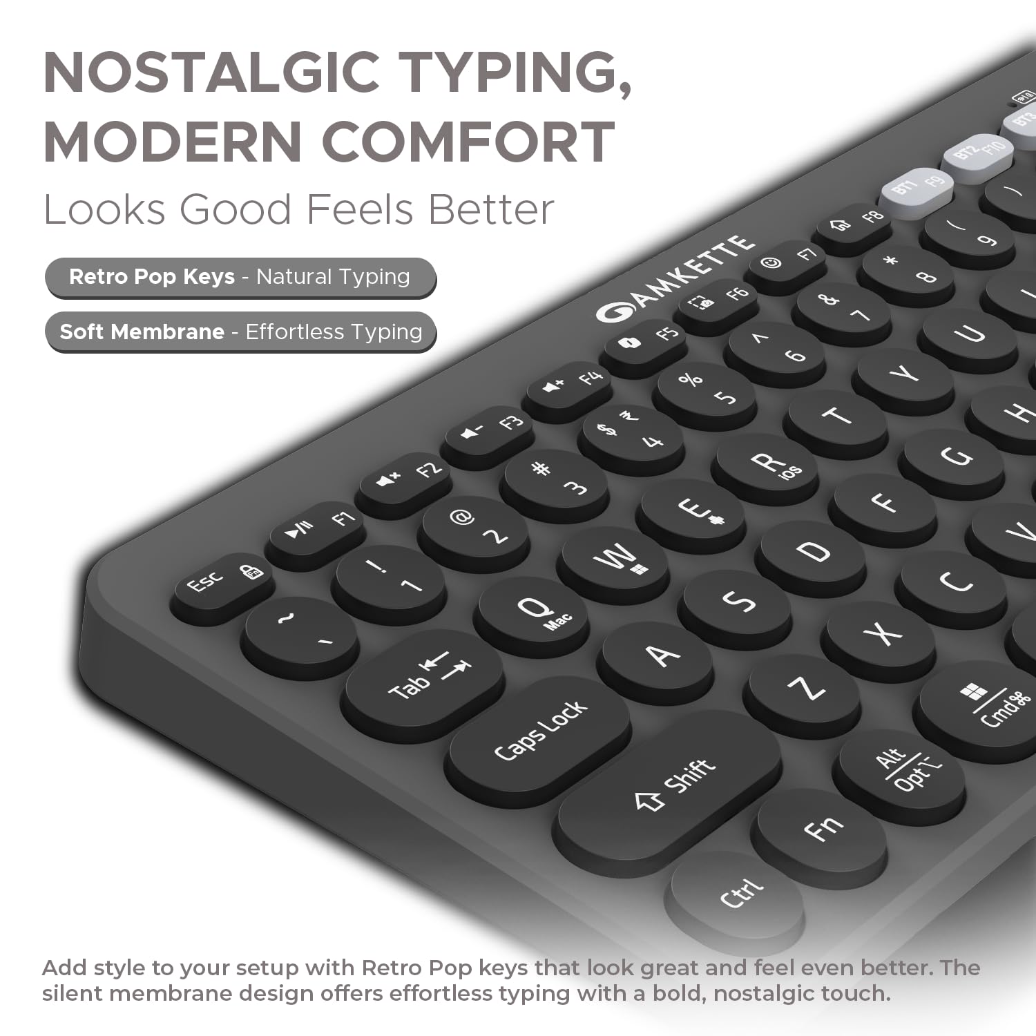 Amkette New and Improved Optimus BT 4 in 1 Multi Device Wireless Keyboard/Bluetooth Keyboard | One Click Device Switching and AI Access for Windows, MacOs, Android and iOS, Dual OS Layout (Grey)