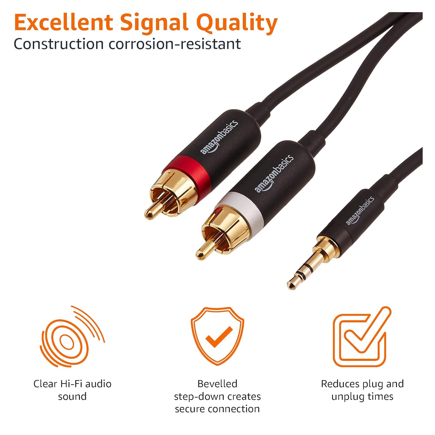 AmazonBasics 3.5mm to 2-Male RCA Adapter cable - 25 feet, Black