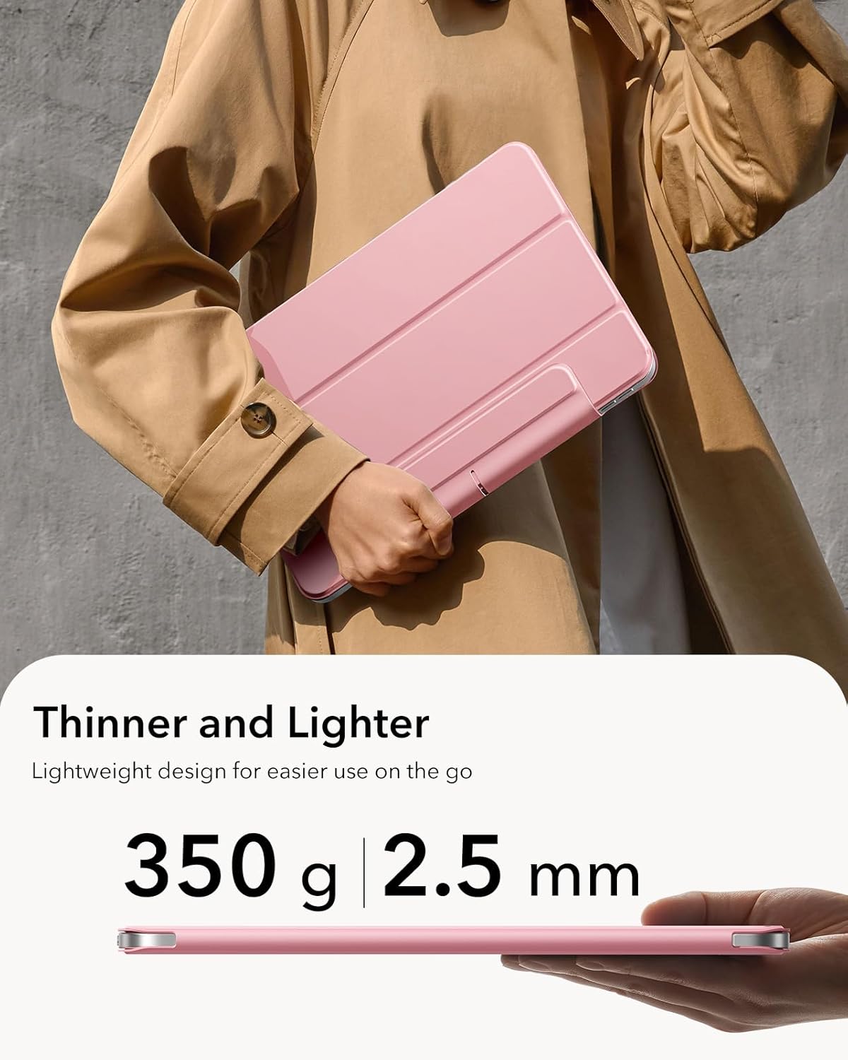 ESR for iPad Air 13 Inch Case M4/M3/M2 (2026/2025/2024), iPad Pro 12.9 Cover, Powerful Magnetic Attachment, Slim Trifold Stand Case, Supports Pencil Pro & Pencil (USB-C), Rebound Series, Pink