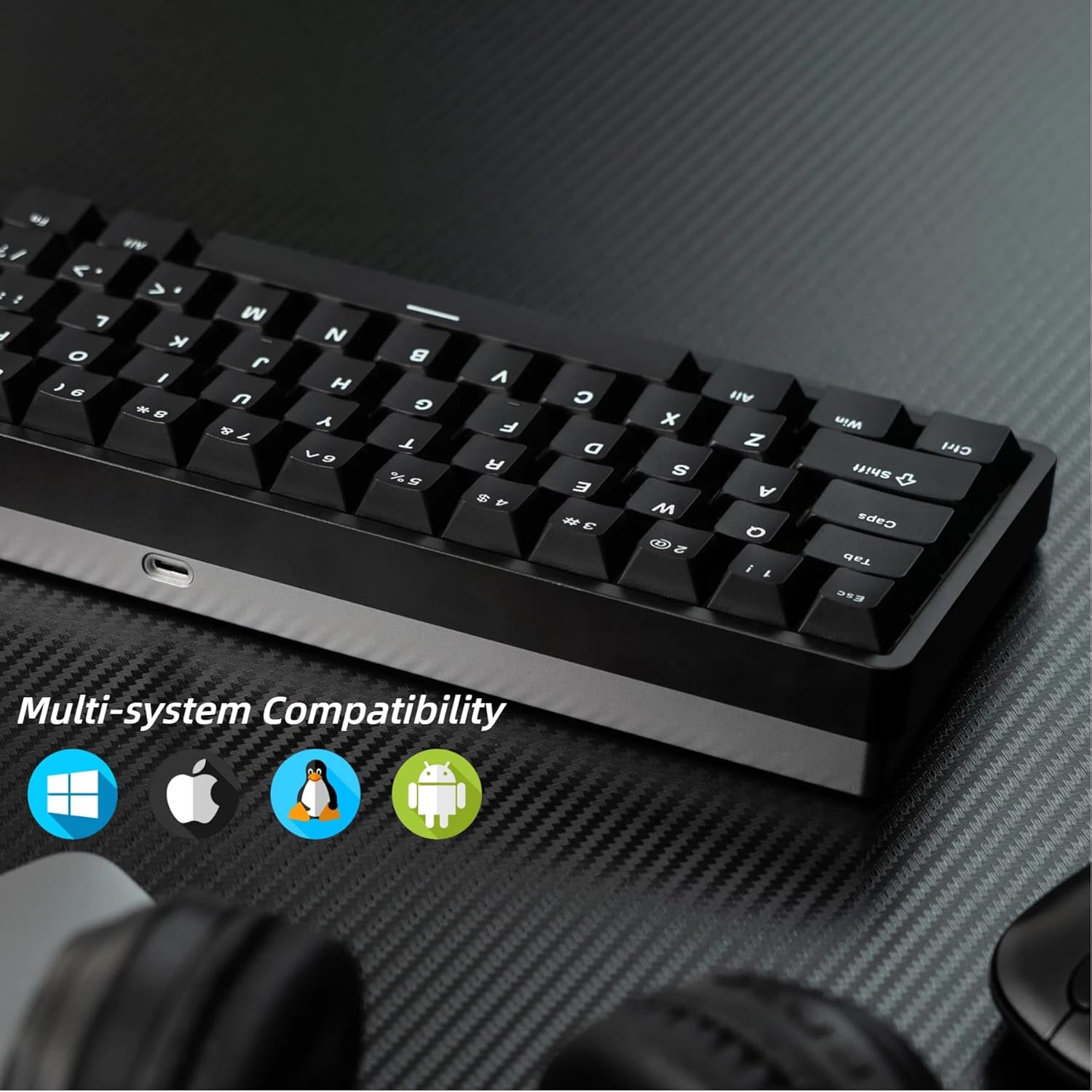 Chilkey ND65 Wired Aluminum Mechanical Keyboard, 65% Layout Portable Gaming Keyboard, PBT Doubleshot Keycaps, Hot Swappable Custom Keyboard for Laptop and Office PC - Black