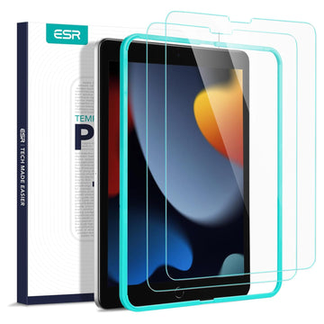 ESR 2 Pack For Ipad 9Th/8Th/7Th Generation Screen Protector (10.2 Inch,2021/2020/2019), Scratch-Resistant 9H Hardness Hd Clear Premium Tempered Glass, Includes Installation Frame For Tablet