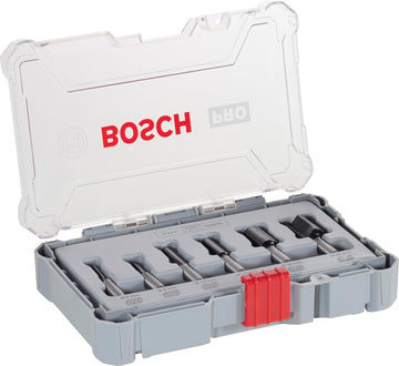 Bosch Router Bit Set, Straight Bits 8 mm Shank, With Euro Hole, DIN EN-847 for Fine Cuts on Wood (6-Pieces)