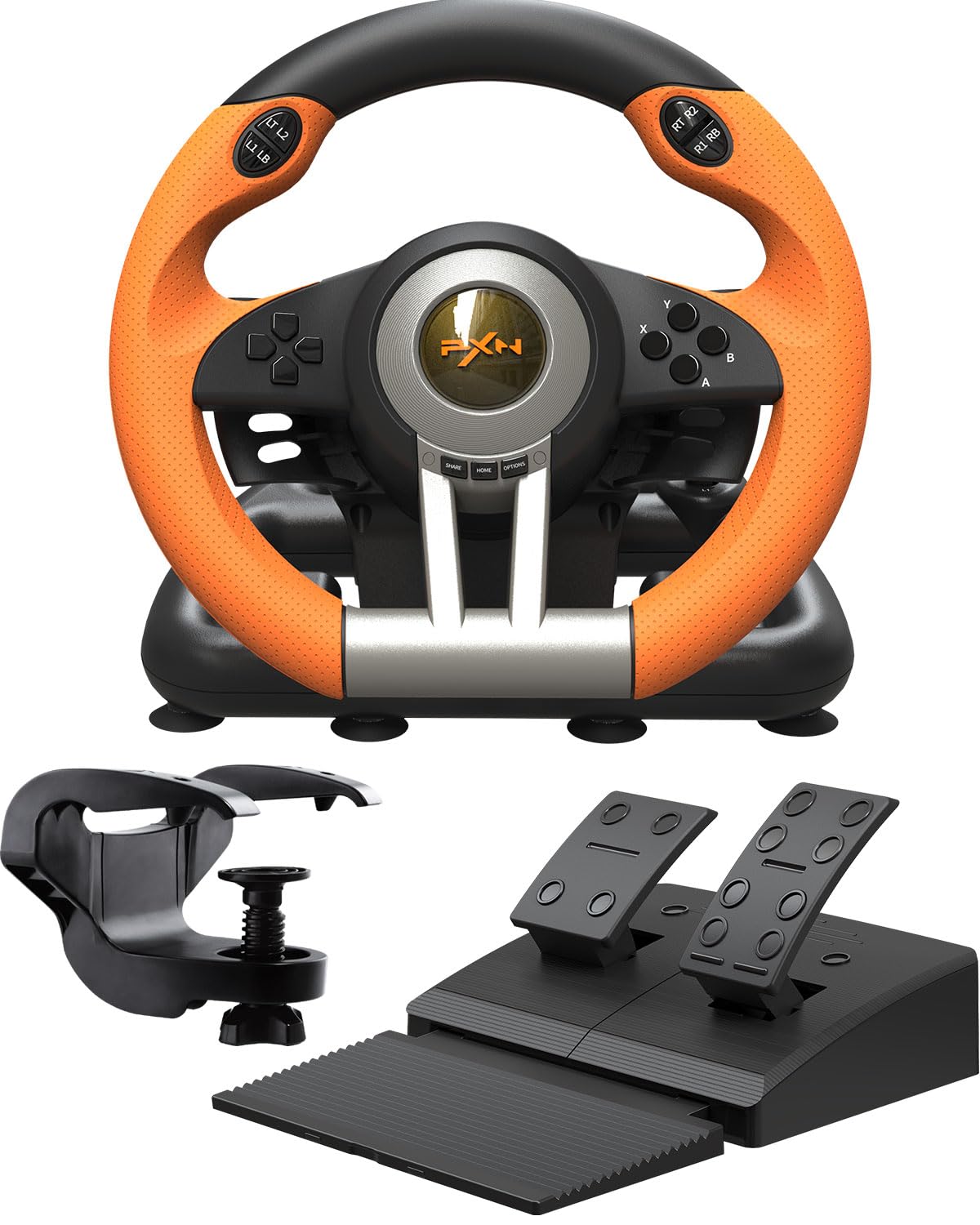 PXN V3 Pro Racing Steering Wheel and Pedals, 180° Steering Wheel with Pedal Board, Paddle Shifters and Vibration Feedback, Game Steering Wheel for PS4, Xbox One, PC, Xbox Series X|S, PS3, Switch -