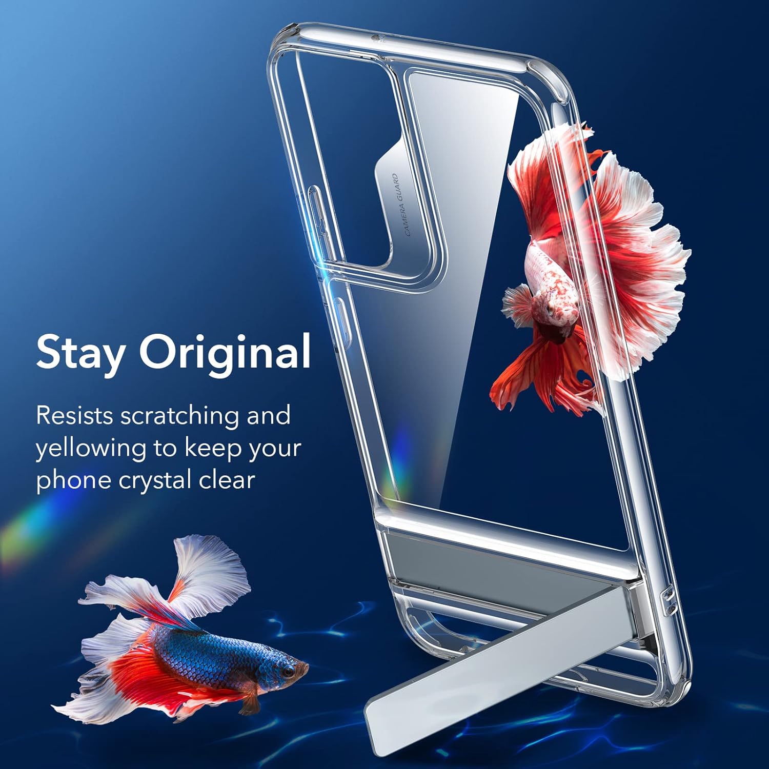 ESR Metal Poly Carbonate Clear Versatile Patented Kickstand Crystal Clear Scratch-Resistant Back Cover Compatible for Samsung Galaxy S22 Plus 2022 (6.6 Inch)