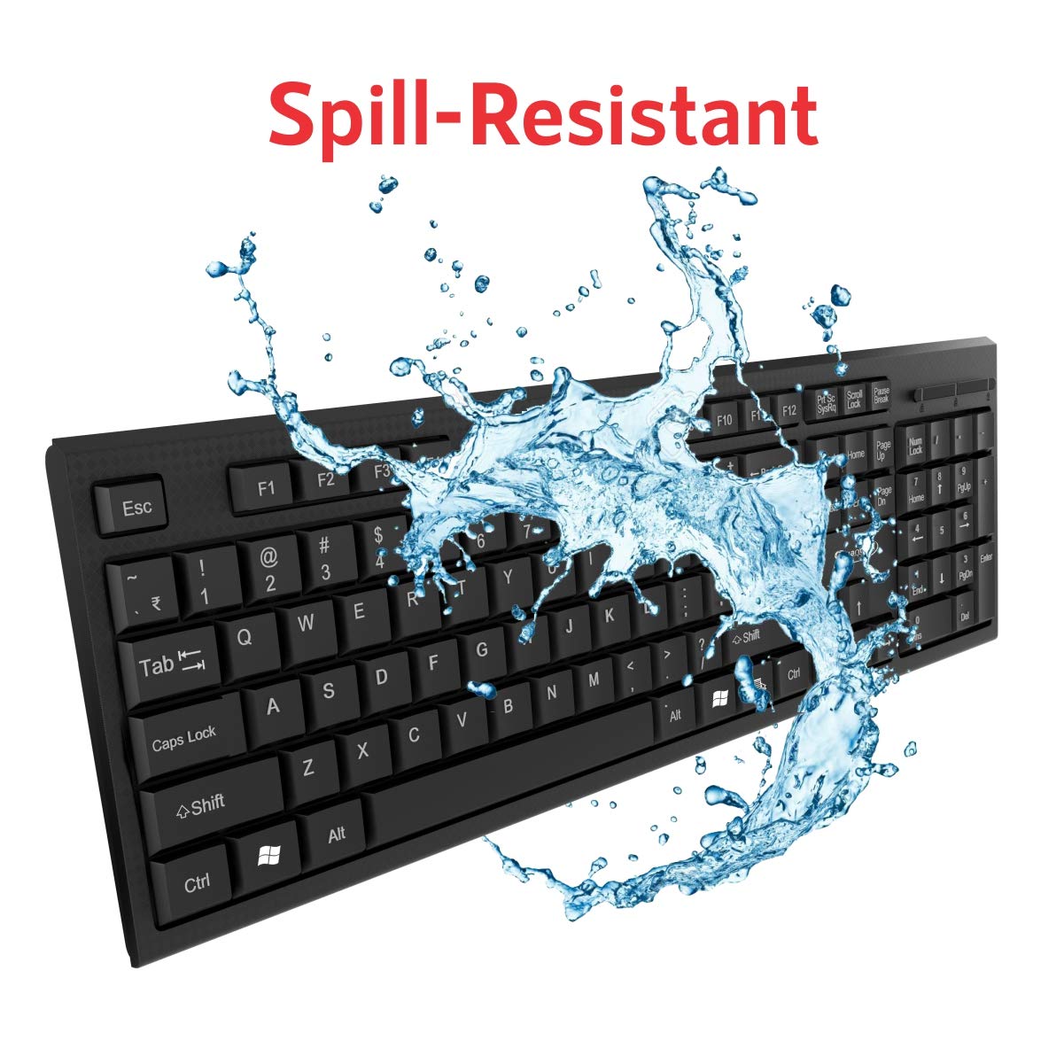 Quantum QHM-7406 Full-Sized Keyboard with (₹) Rupee Symbol, Hotkeys and 3-pieces LED function for Desktop/Laptop/Smart TV Spill-Resistant Wired USB Keyboard with 10 million keystrokes lifespan (Black)