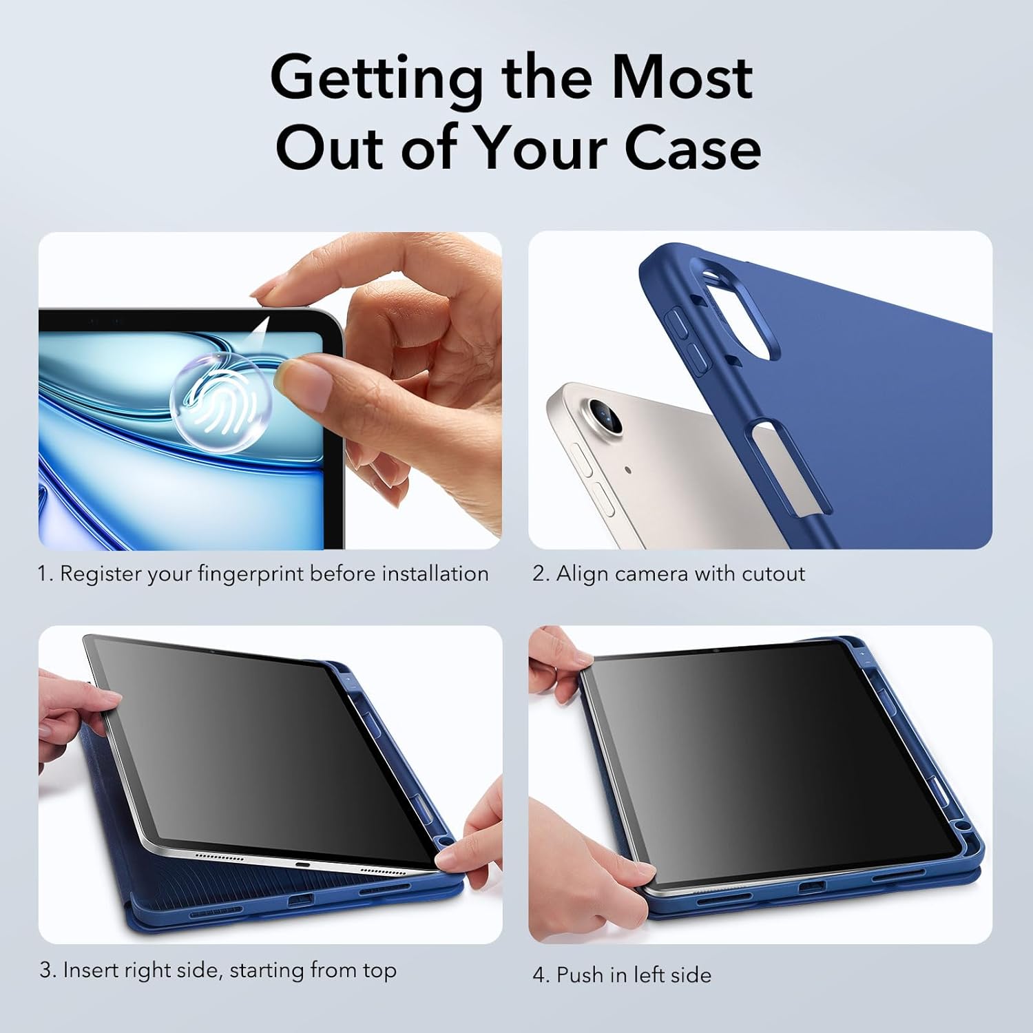 ESR for iPad Air 11 inch Case M3/M2 with Pencil Holder, iPad Air 7th/6th/5th/4th Generation Cover(2025/2024/2022/2020), Trifold Stand with Flexible Back, Auto Sleep and Wake, Rebound Series, Navy Blue