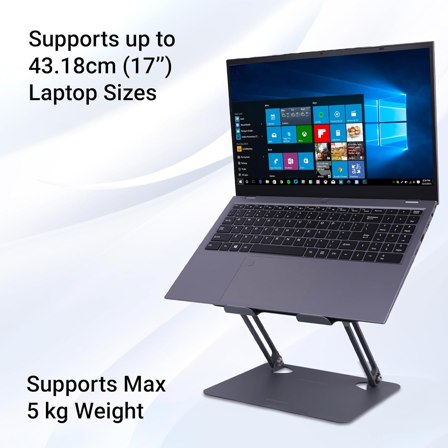 Zebronics NS3000 Portable Laptop & Tablet Stand Supports Upto 17” with Max. 5KG Support, Anti-Slip Silicone Pads, Foldable Design, Multi Angle Adjustment, Carbon Steel Body