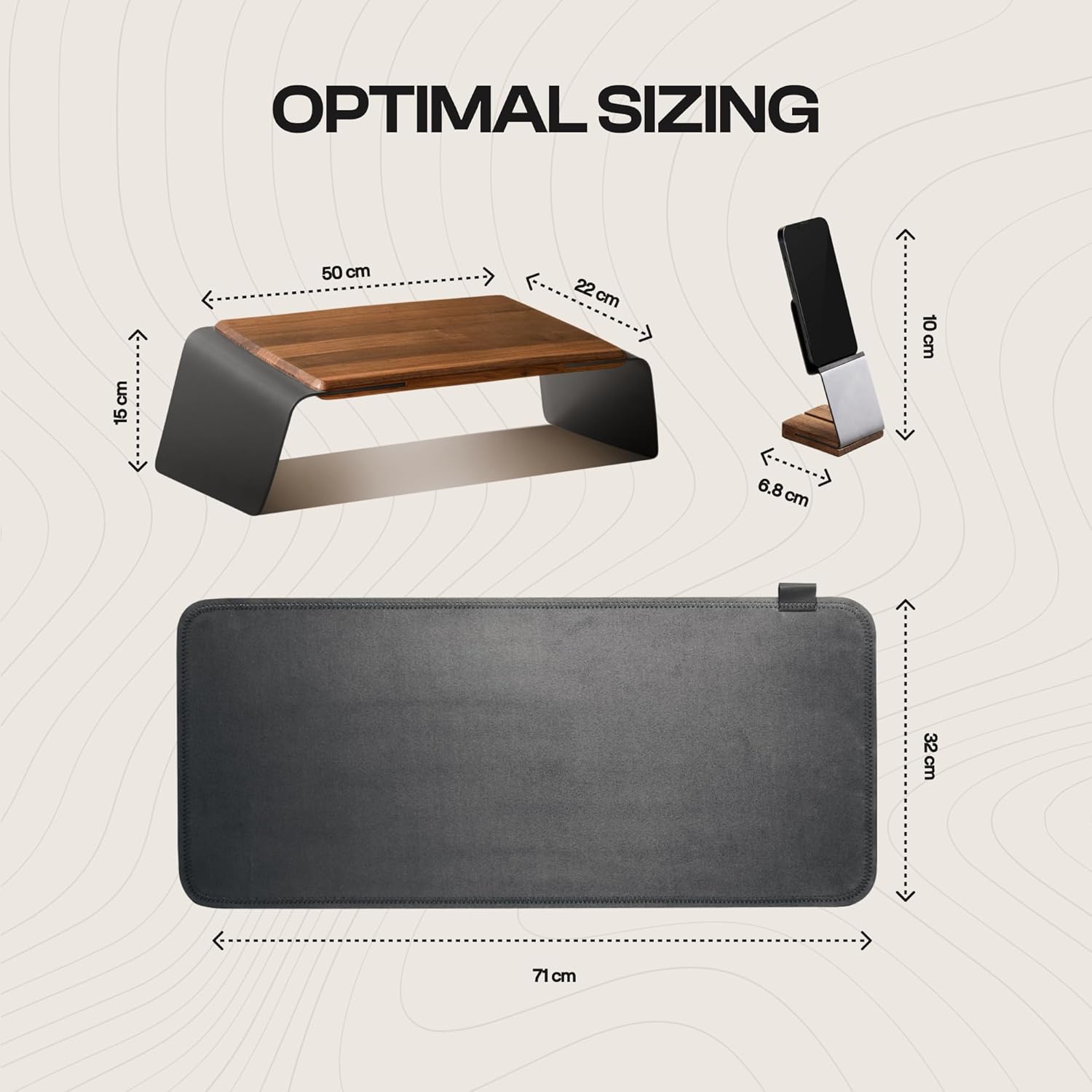 NOOE Config MEL Premium Walnut Desk Essentials Set Anywhere Mini Laptop Stand, Hands-On Mobile Stand & Soft Desk Rug | Workspace Decluttering Kit for Home & Office Setup