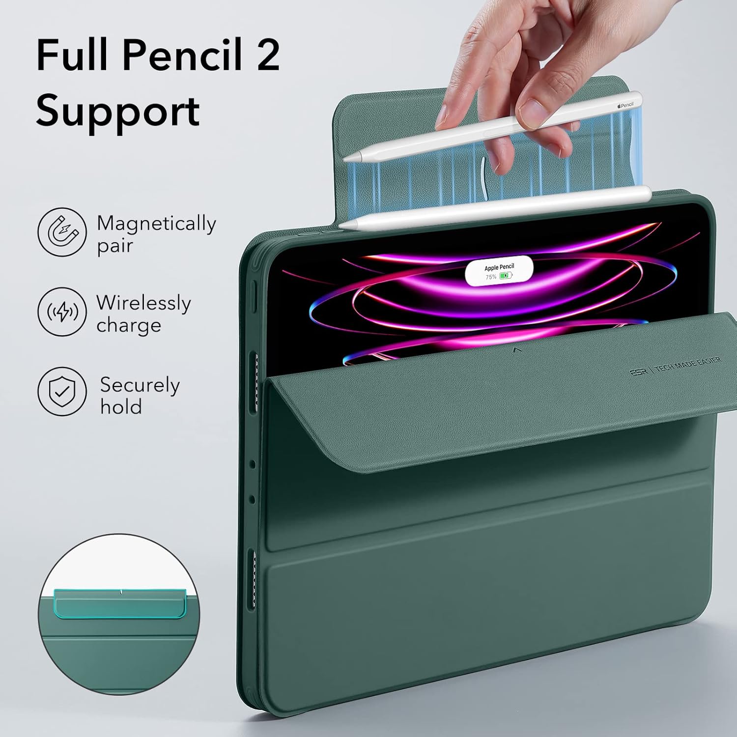 ESR iPad Pro 12.9 Case (2022/2021), iPad Pro 12.9 inch Hybrid Case with Pen Holder, 12.9 inch, Detachable Magnetic Cover, Rebound 360 Series, Forest Green