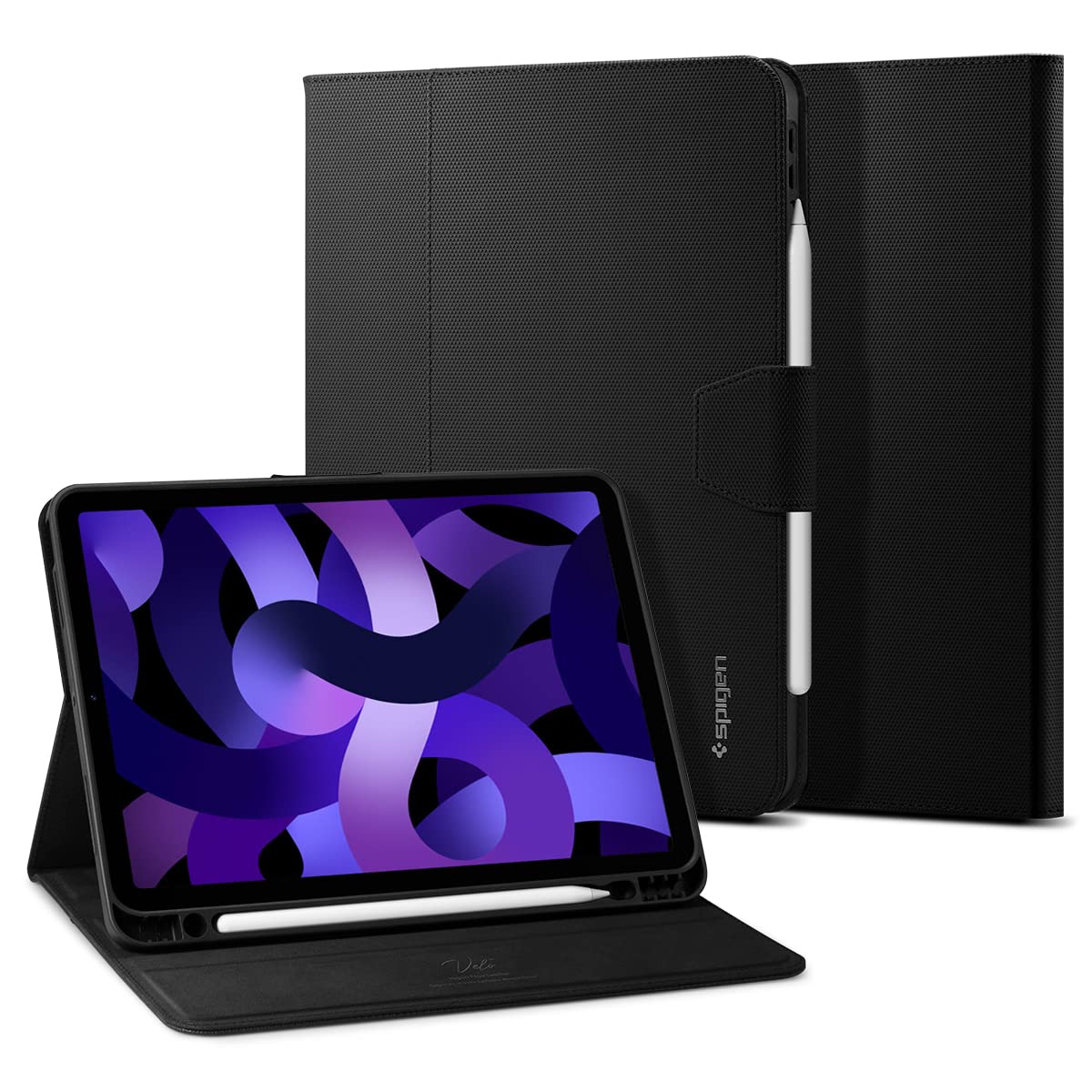 Spigen Ultra Hybrid Pro for iPad Air 11inch M3/M2 (2025/2024) Case, iPad Air 10.9inch 5th/4th Gen (2022/2020) Full Cover Folio Case with Built in Pencil Holder, Trifold Stand - Black