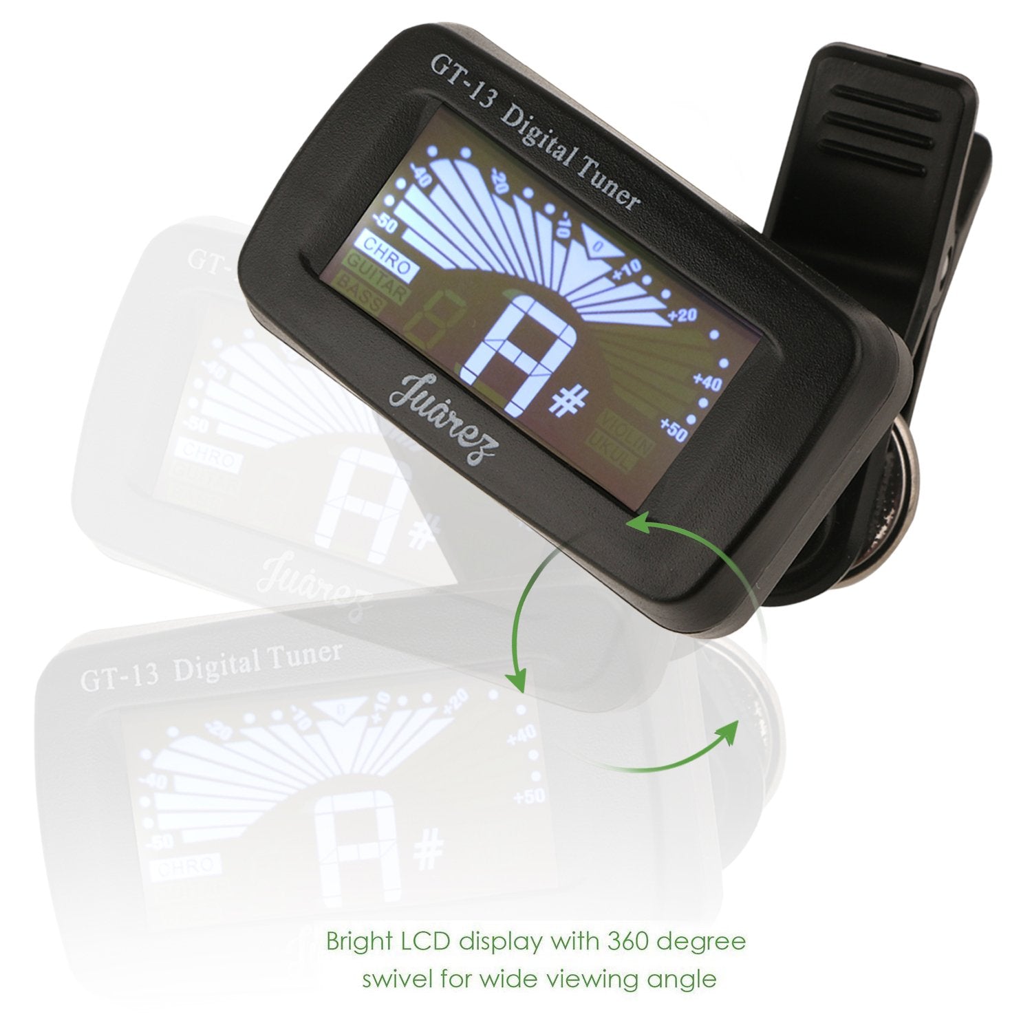 Juârez GT-13 Digital LCD Guitar Bass Violin Ukulele Clip On Automatic Chromatic Tuner