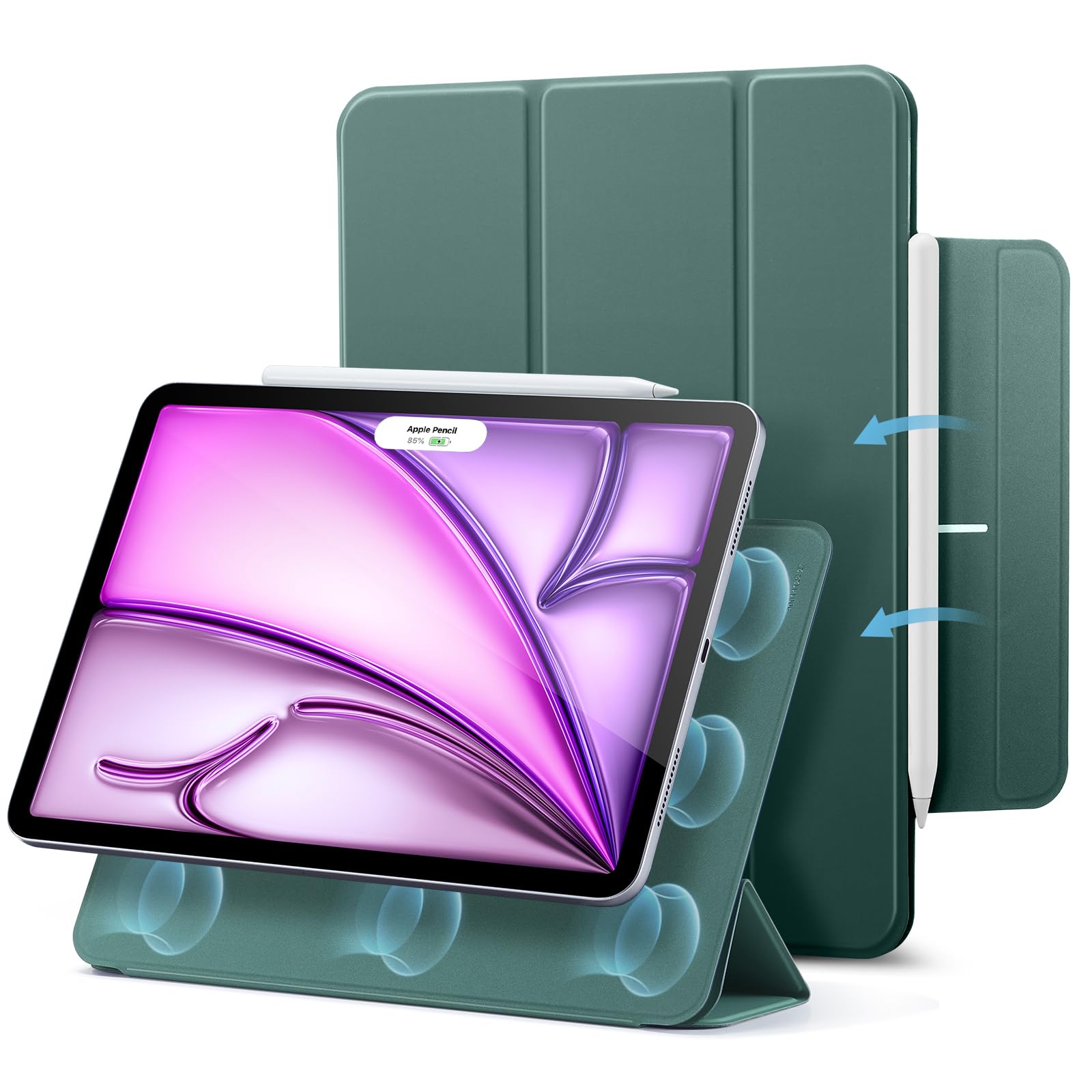ESR for iPad Air 13 Inch Case M4/M3/M2 (2026/2025/2024), iPad Pro 12.9 Cover, Powerful Magnetic Attachment, Slim Trifold Stand Case, Supports Pencil Pro & Pencil (USB-C), Rebound Series, Pink