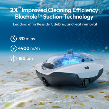 BUBLUE Bubot 300P Coedless Pool Vacuum for Above Ground Pools, Robotic Pool Cleaner with Bluehole Suction, Dual Motors, DirtLock 2.0, Smart Sensor, Double Filtering, Up to 850 Sq.Ft, Light White