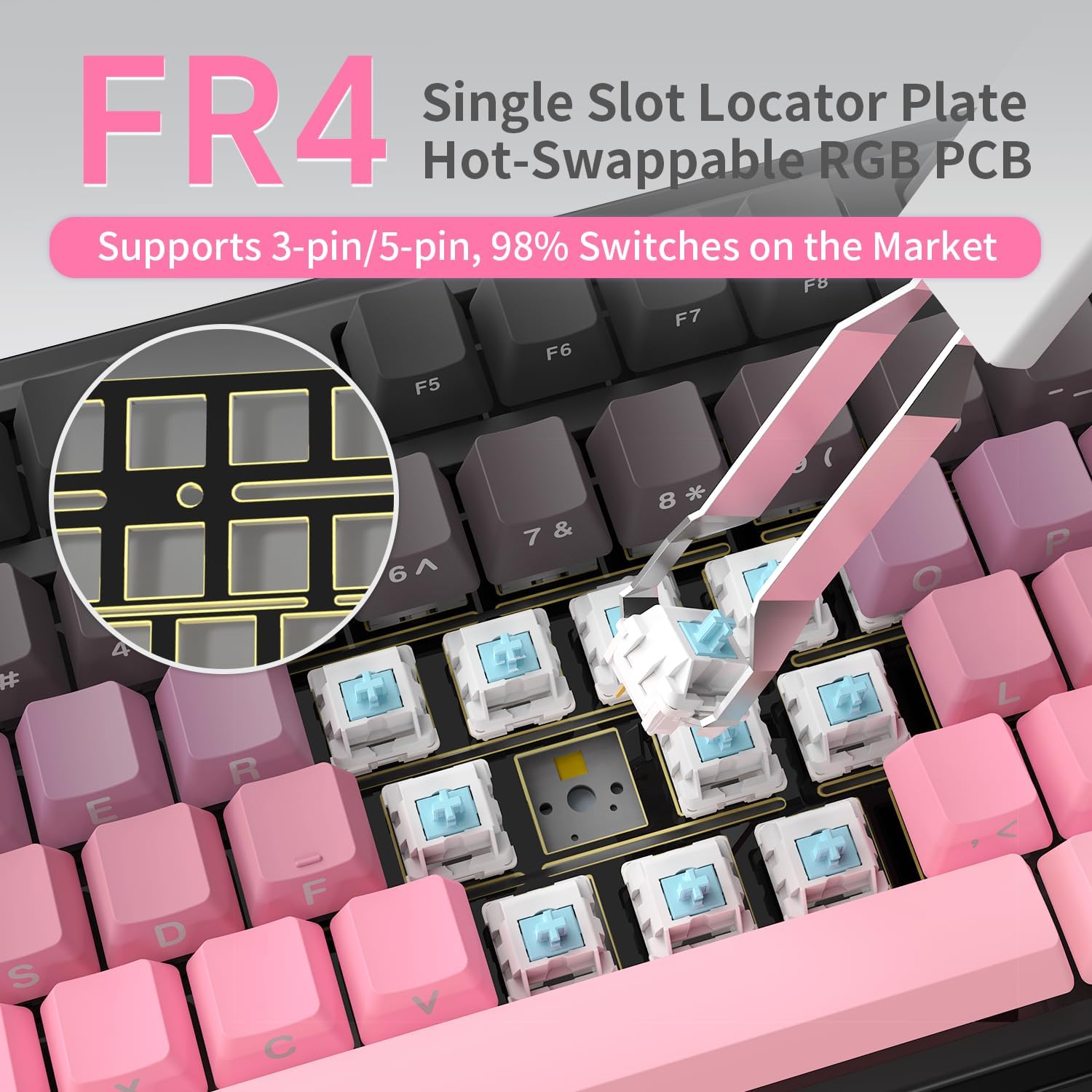 NACODEX Ajazz AK980 V2 Pink Gaming Machanical Keyboard Gift Switch Full Size RGB Gasket Mount 10000mAh Triple Modes Custom Keyboard with Five Layer Pad | Knob Control