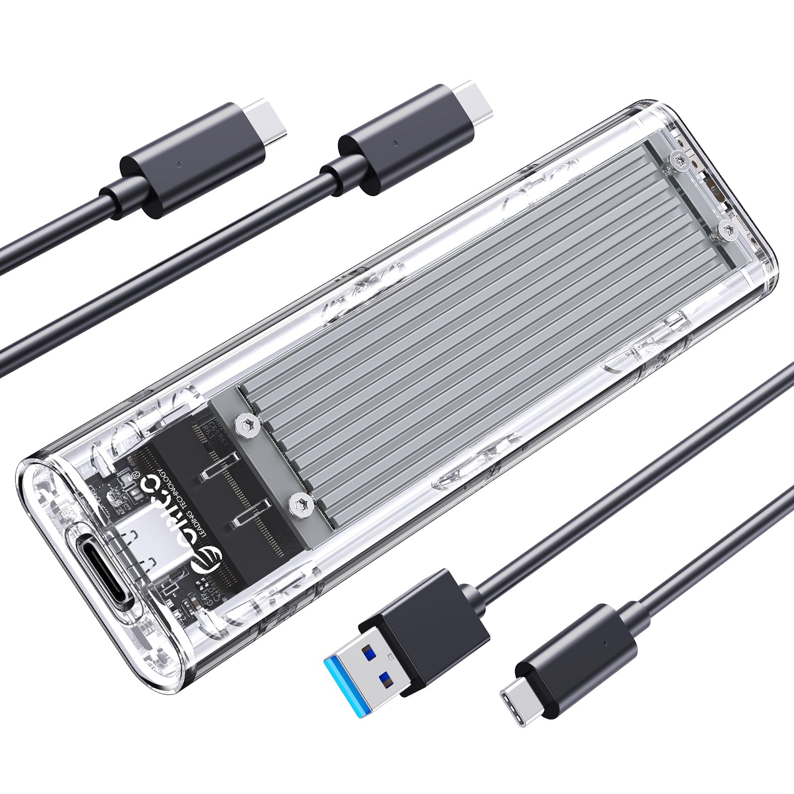 ORICO M.2 NVME Enclosure Adapter, USB 3.2 Gen 2 (10 Gbps), Transparent External Solid State Drive Adapter Enclosure for 2280 2260 2242 2230 PCI-E M2 M-Key SSD, USB Type C Converter Case (TCM2-Blue)