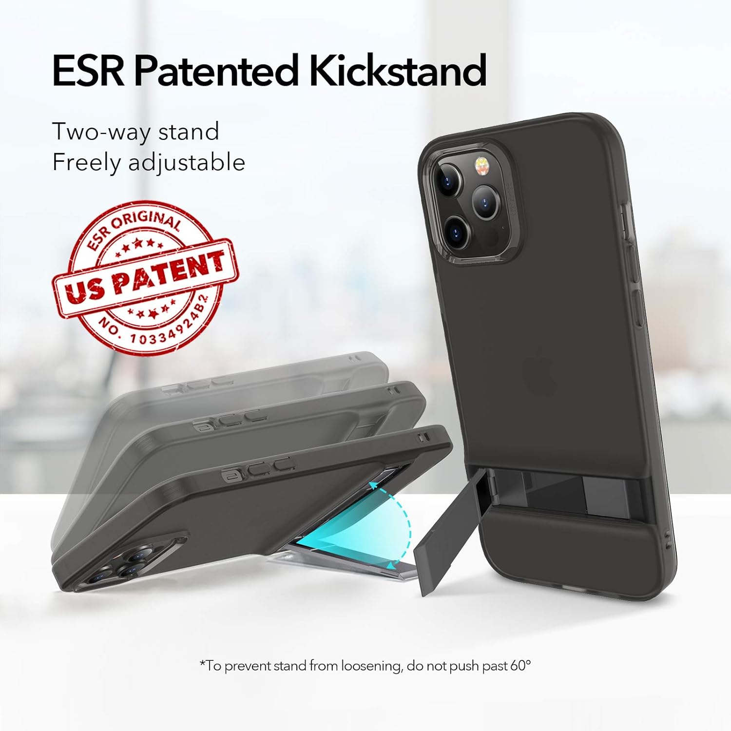 ESR Metal Kickstand Designed Case for iPhone 12 Pro Max 6.7" [Patented Design] [Two-Way Stand] [Reinforced Drop Protection] Flexible TPU Soft Back Cover- Translucent Black