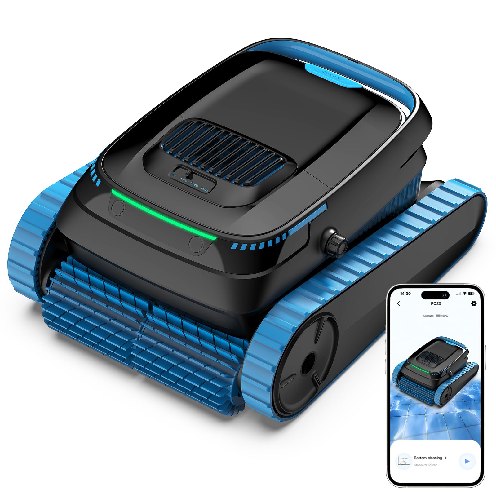 Robotic Pool Vacuum PC10, Cordless Pool Cleaner Robot for Inground & Above Ground Pools, Smart Navigation, 5000GPH Suction Power for Cleaning Floor, Wall & Waterline, Self-Parking, White