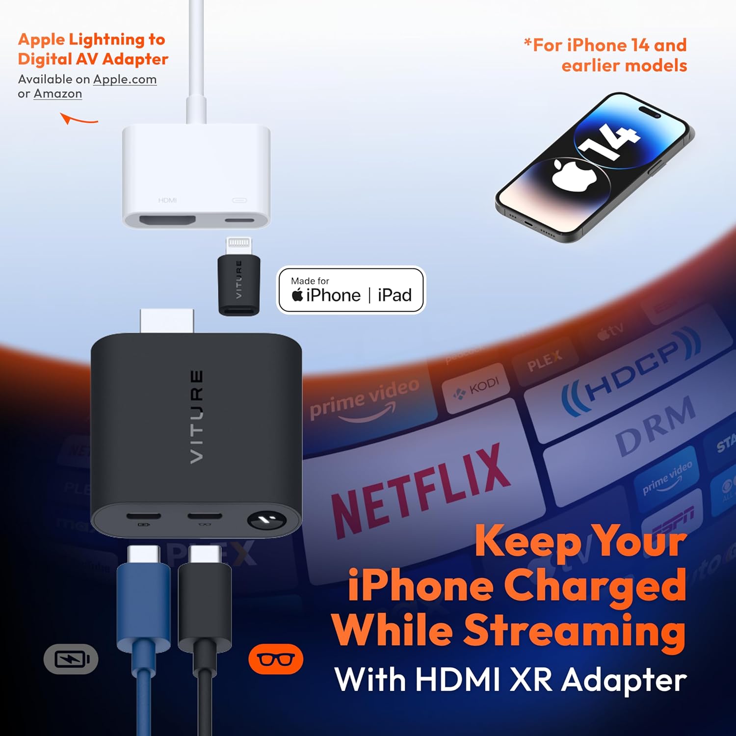 VITURE HDMI XR Adapter for iPhone 14 & Earlier Models, Enabling MultiScreen/Enhanced 3DoF/VR Videos, 2.8 Hours Battery Life, Charge While Playing, Direct Play on PS/Xbx/Gaming Consoles