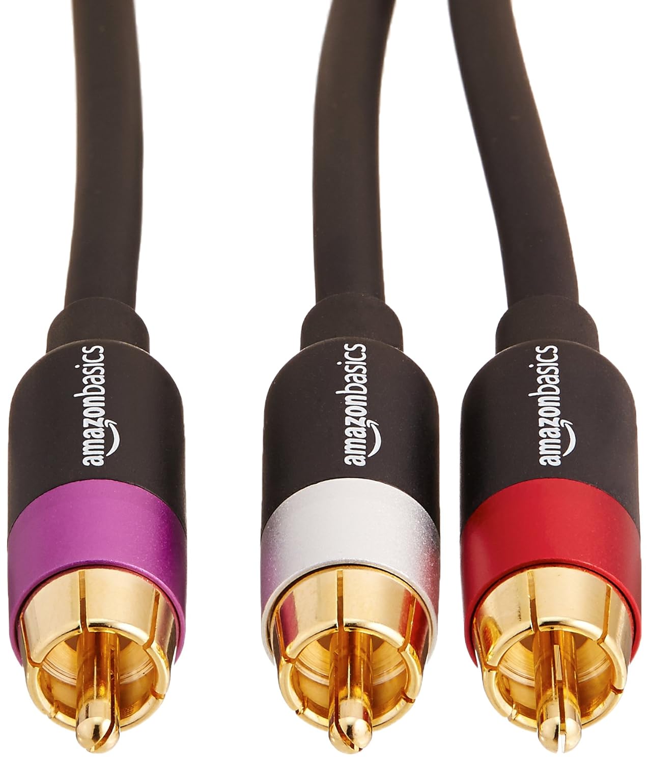 amazon basics 1-Male To 2-Male Rca Audio Interconnects For Dvd Player, Television - 4 Feet, 1-Male To 2-Male (Black, Red, Purple, Silver), Black
