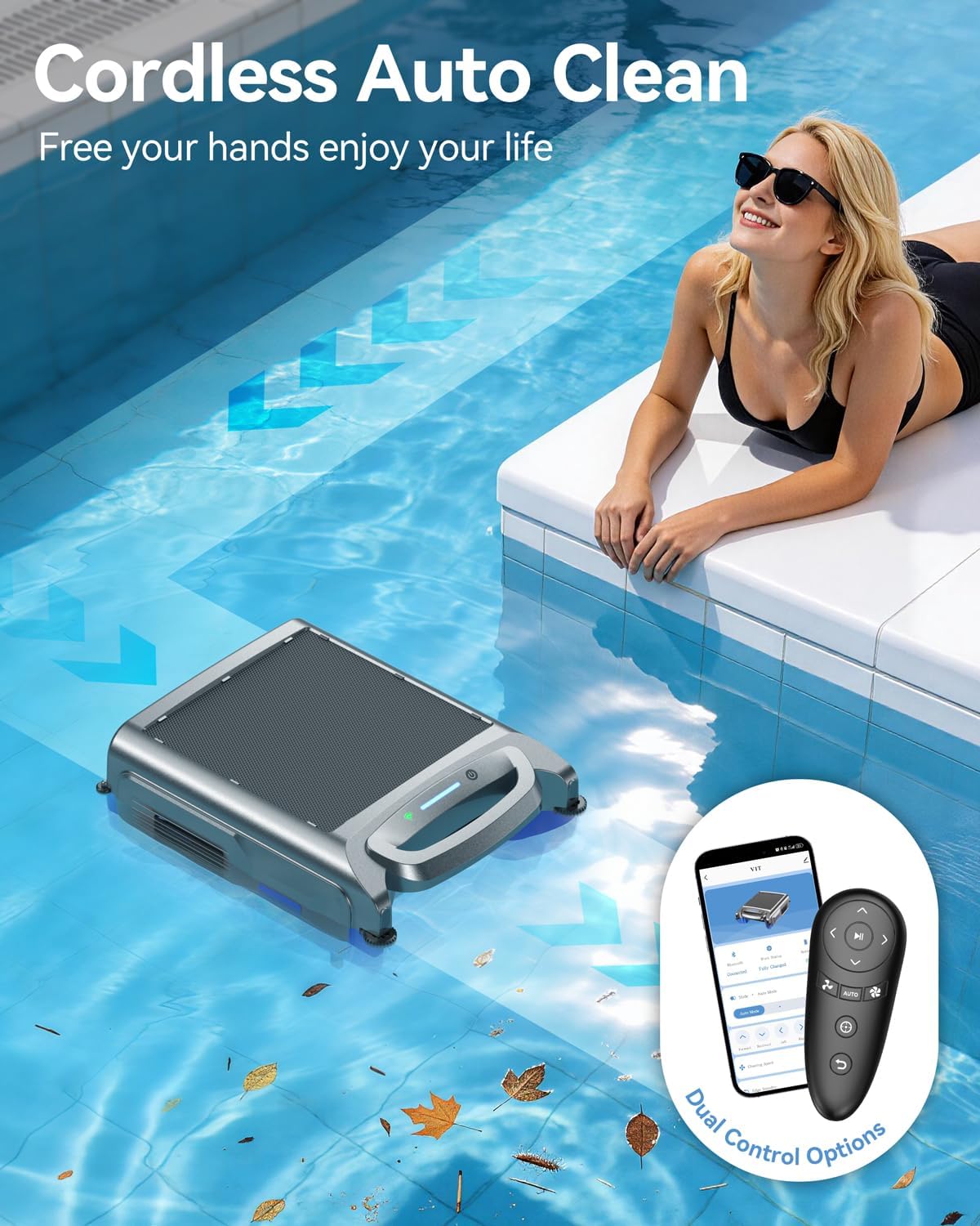 2026 New V1T Solar Pool Skimmer, Robotic Pool Surface Skimmer Cleaner with App Control -24/7 Continuous Cleaning Smart Obstacle Avoidance Dual Charging Options Ideal for Above Ground Pool