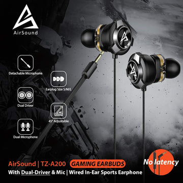 AirSound A200 Dual Driver Gaming Earphone with Dual Mic & 3D Stereo Sound for Android, Tablets, PC, Laptop - Buy AirSound A200 Pro Dual Driver Gaming Earphone with Dual Mic & 3D Stereo Sound for Android, Tablets, PC, Laptop