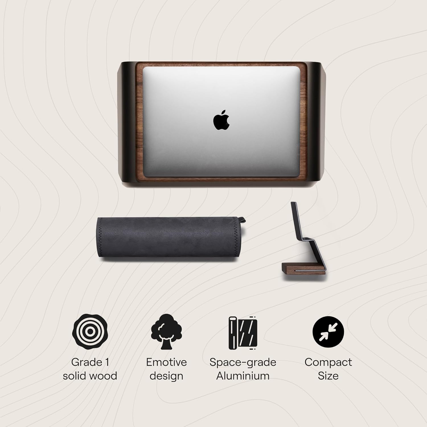 NOOE Config MEL Premium Walnut Desk Essentials Set Anywhere Mini Laptop Stand, Hands-On Mobile Stand & Soft Desk Rug | Workspace Decluttering Kit for Home & Office Setup