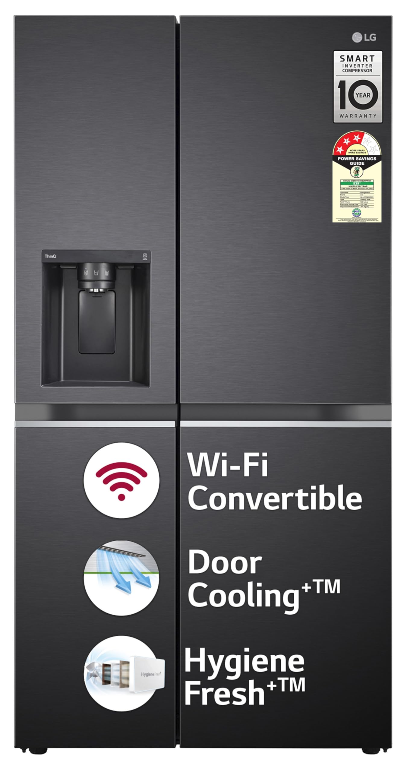 LG 655 L, 3 Star, Frost-Free Smart Inverter Double Door Side-By-Side Refrigerator (GL-B257HDSY, Dazzle Steel, Smart Diagnosis, Express Freeze | Multi Air-Flow)