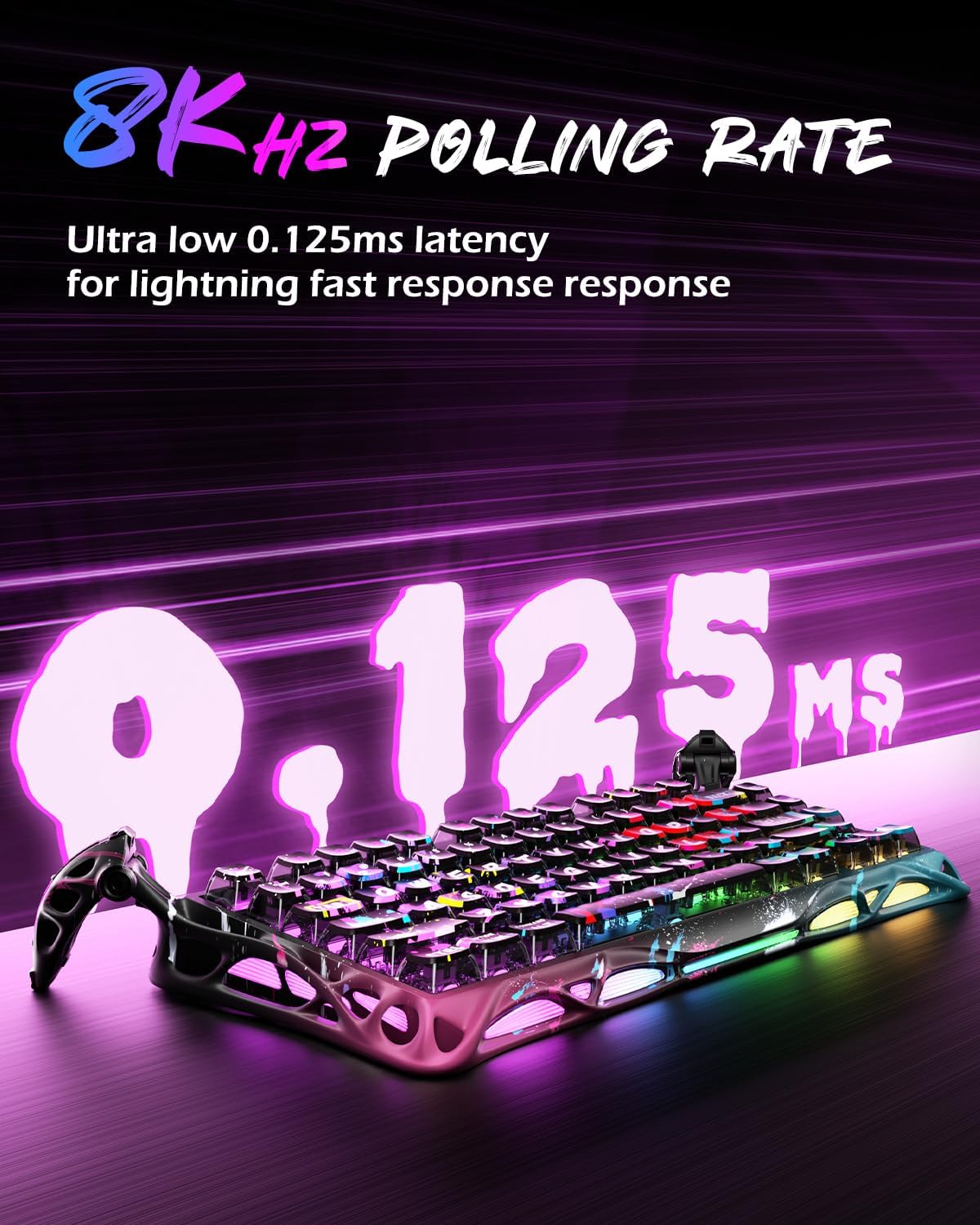 GravaStar Mercury V75 Pro 75% Hall Effect Magnetic Switch Gaming Keyboard, Only Wired, Hot‑Swappable, 8000 Hz Polling, Dual‑Zone RGB, Semi‑Aluminum Frame - Neon Graffiti