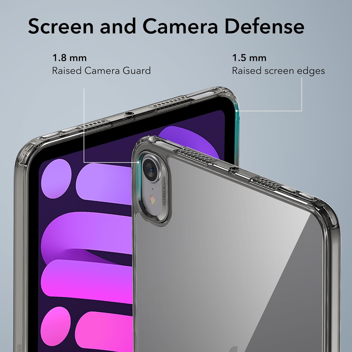 ESR for iPad mini 7 A17 Pro Case, iPad mini 7th/6th Generation Cover (2024/2021), Slim and Light, Shock and Drop Protection, Yellowing Resistant, Supports Pencil Pro/USB-C, Classic Series, Black Clear