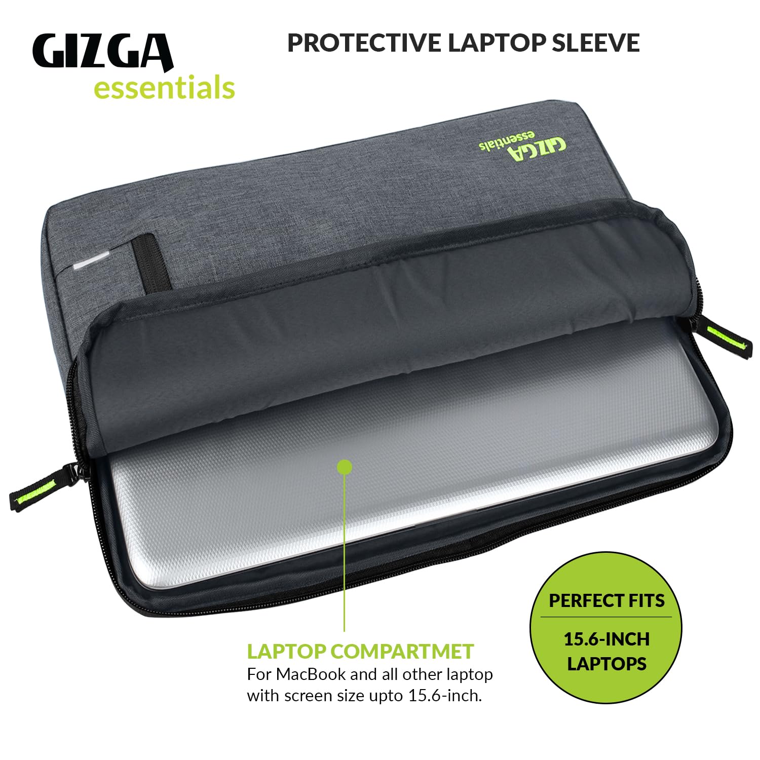 GIZGA essentials Laptop Bag Sleeve Case Cover Pouch for 15.6 Inch Laptop/MacBook, Office/College Laptop Bag for Men & Women, Side Handle, Multiple Pockets, Water Repellent, Shock Absorber, Grey
