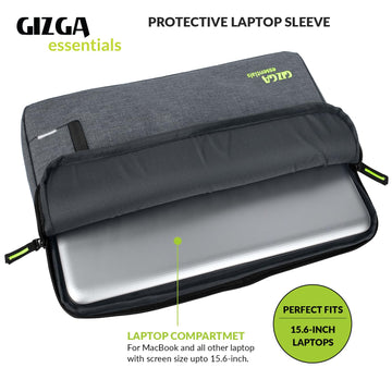 GIZGA essentials Laptop Bag Sleeve Case Cover Pouch for 15.6 Inch Laptop/MacBook, Office/College Laptop Bag for Men & Women, Side Handle, Multiple Pockets, Water Repellent, Shock Absorber, Grey